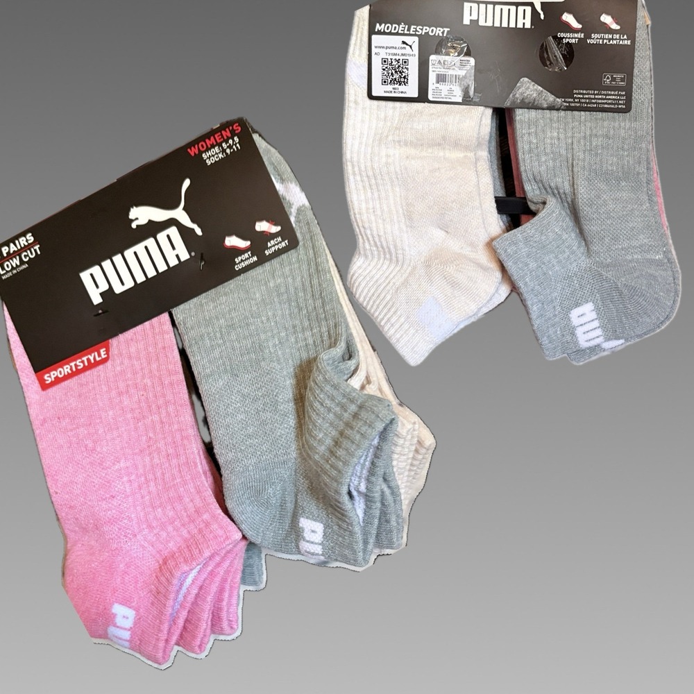 Puma Women Logo 6 Pair Low Cut Sportstyle Socks Cushioned  Arch Support Sz 5-9.5
